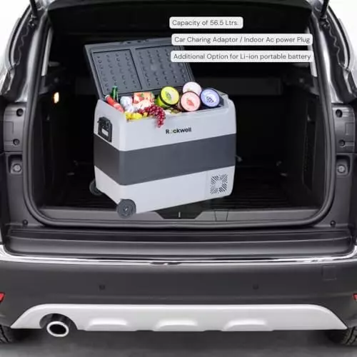 Rockwell 56.5 L Car Fridge/Cooler for Outdoor, Camping, Picnics, Adventure, Parties, RMC60D