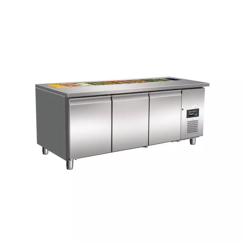 Trufrost Undercounter Prep Table with space Three Door R290 Refrigerant 1795x700x810 mm Grey, GN 3100 Coldpan