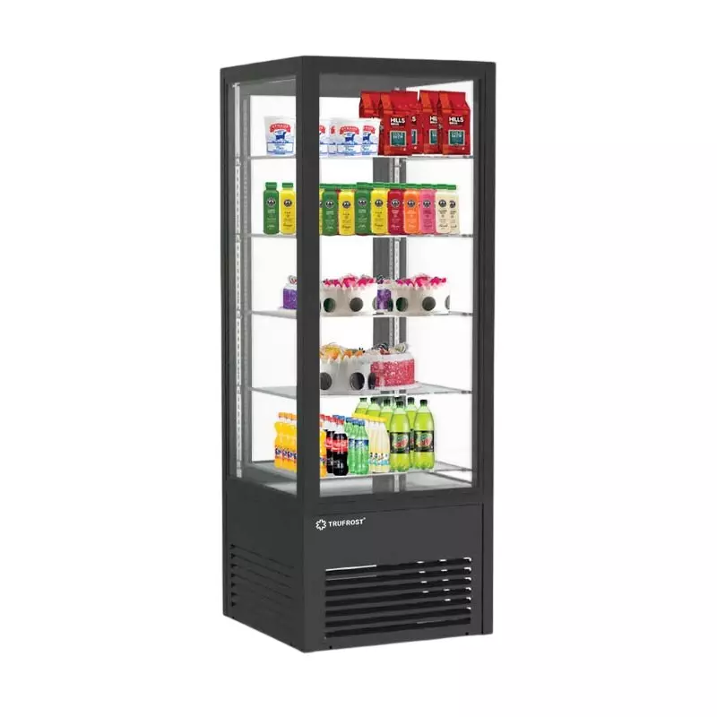 Trufrost 4 Side Glass Panoramic Refrigerated Showcase 480 L Capacity R 290 Refrigerant, Crystal Tower Premia