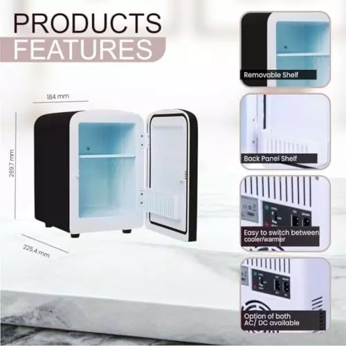 Rockwell 4 L Portable Mini Fridge and Warmer 220 V Black, RMF4BL