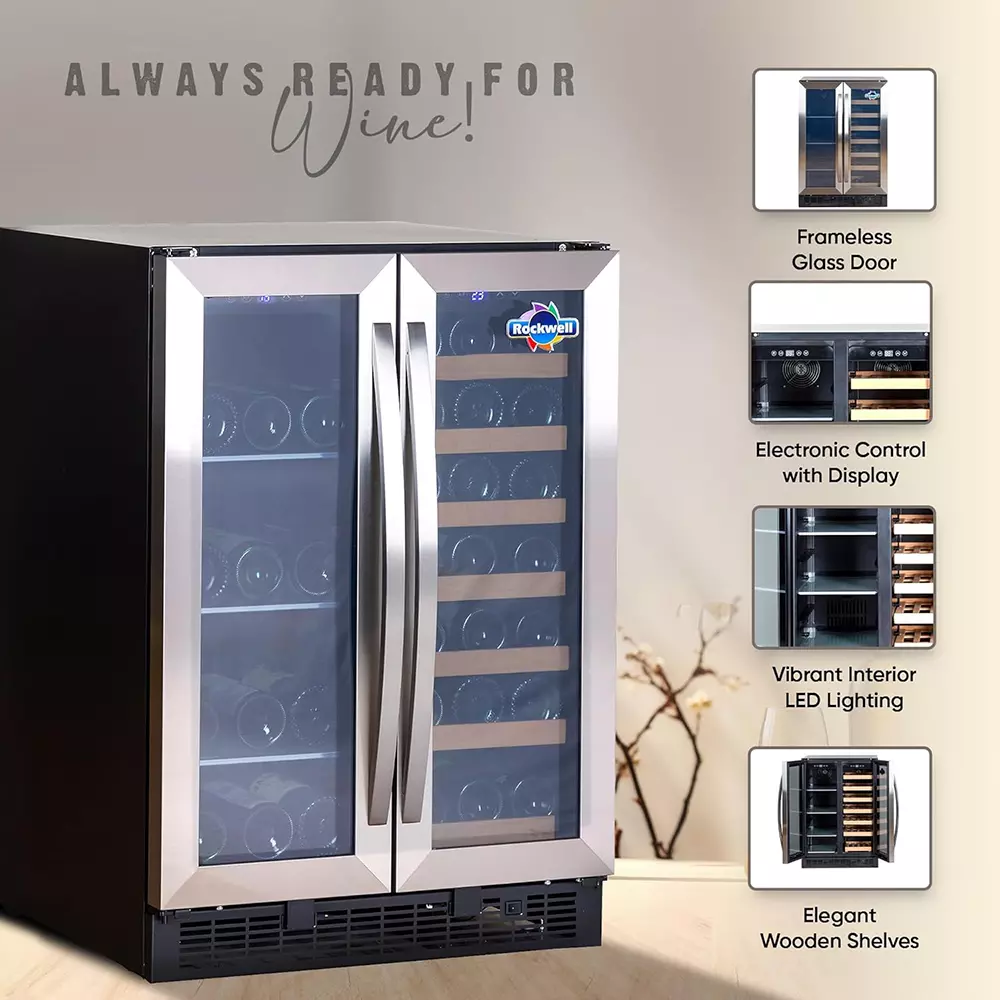Rockwell Digital Temperature Control Fridge 148 L Capacity Black Freestanding Glass Door for Home, Kitchen & Office, RWNS87