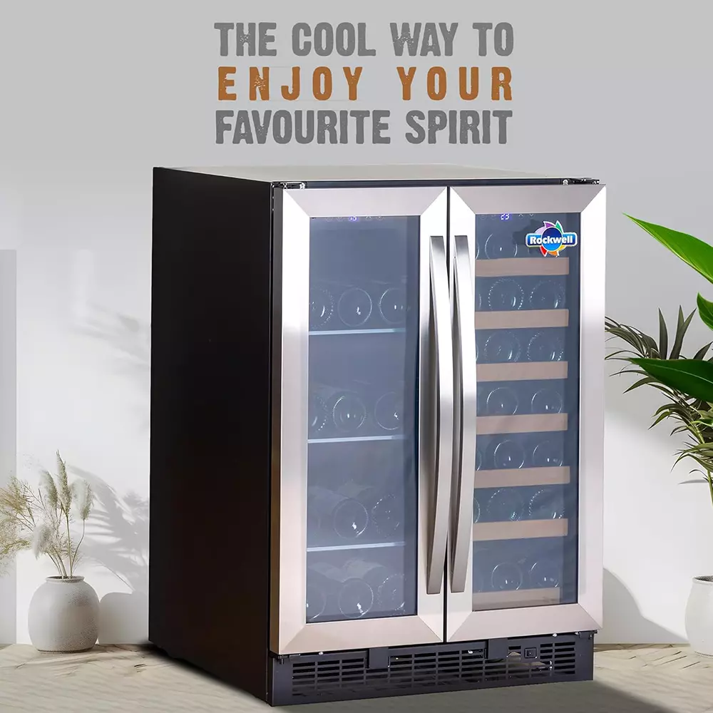 Rockwell Digital Temperature Control Fridge 148 L Capacity Black Freestanding Glass Door for Home, Kitchen & Office, RWNS87