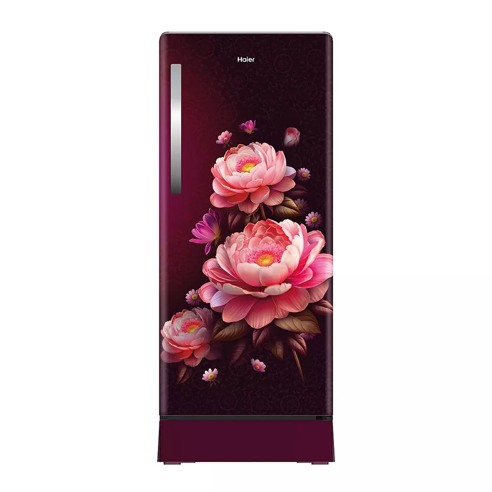 Haier 190 L Direct Cool Single Door Refrigerator with Base Drawer 4 Star Red Blossom, HRD-2114PRBA-N
