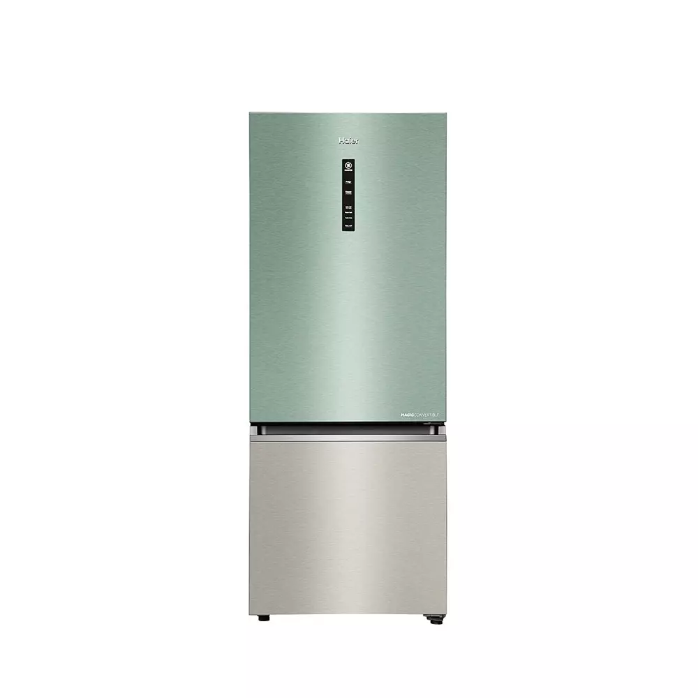 Haier 325 L Double Door Frost Free Bottom Mount Refrigerator 2 Star Sage Green Glass, HRB-3752SGGA-P