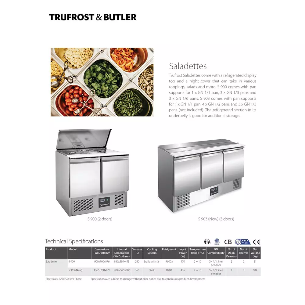 Trufrost 368 Ltr 3 Door Refrigerated Saladette, S 903