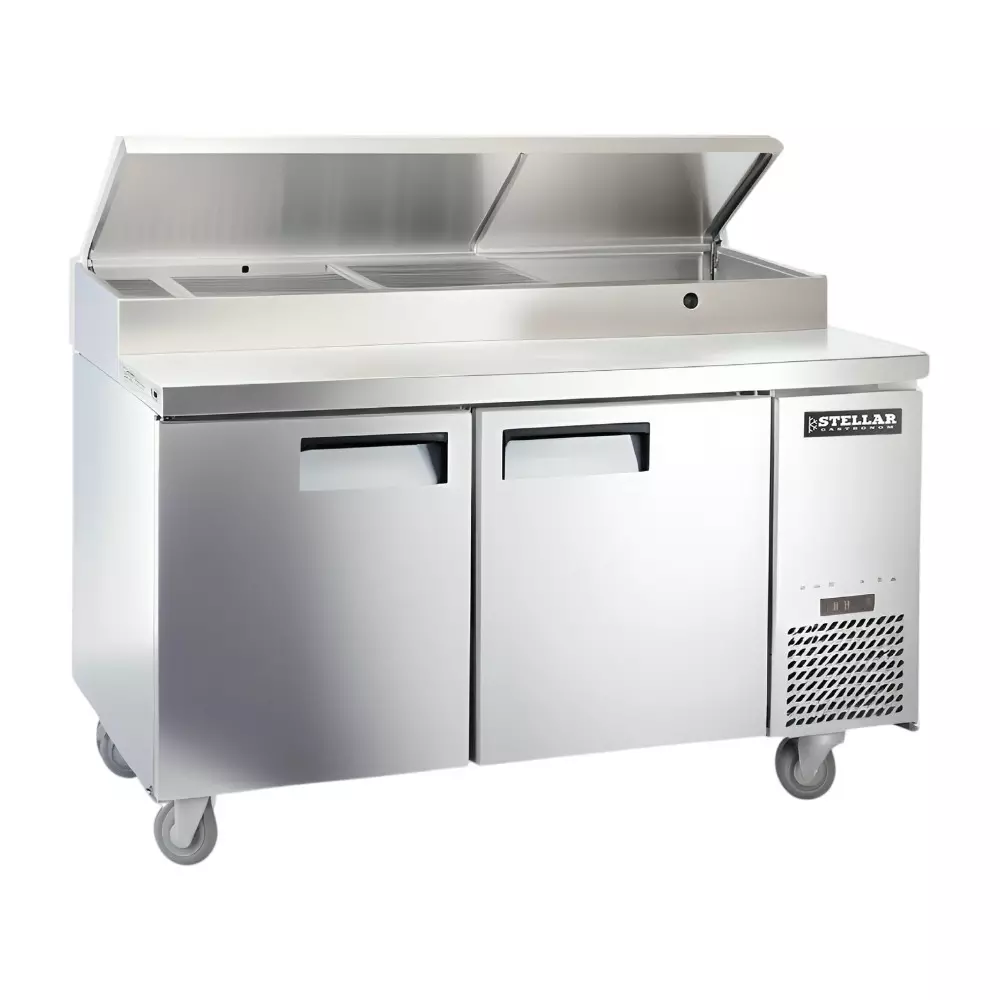 Stellar Two Door Pizza Makeline with Raised Cold Pan 300 L Capacity 1200 x 700 x 850+150 mm Size, PM 2