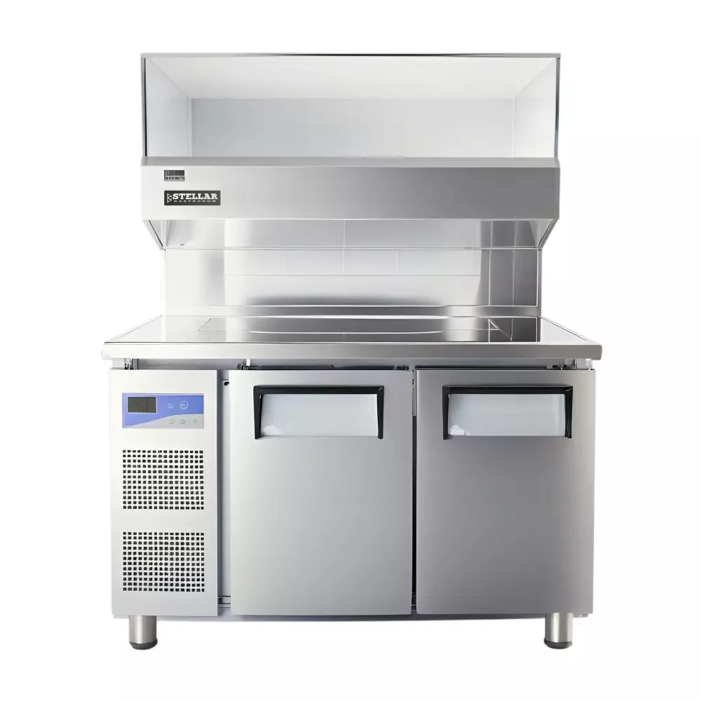 Stellar Two Door Pizza Makeline with Overhead Cold Pan 300 L Capacity 1200 x 700 x 850+300+150 mm Size, PM OH 2
