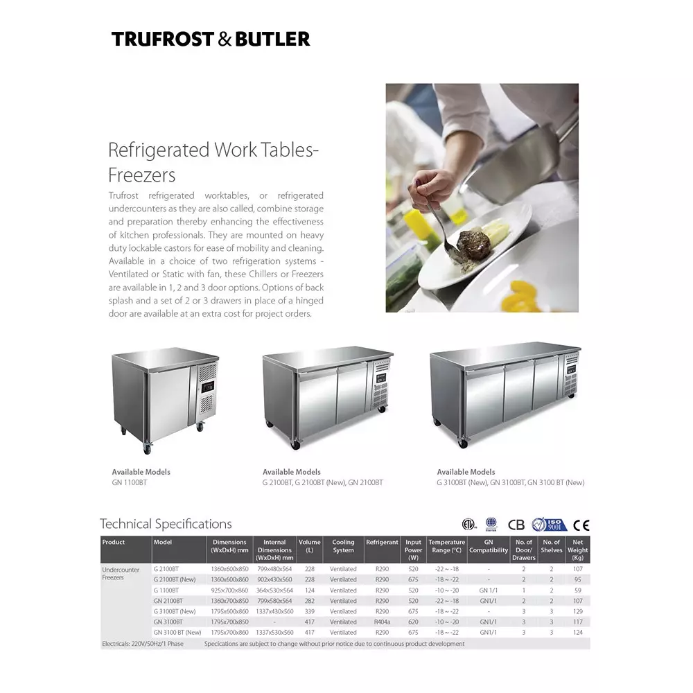 Trufrost 339 Ltr 3 Door Undercounter Freezer, G 3100BT