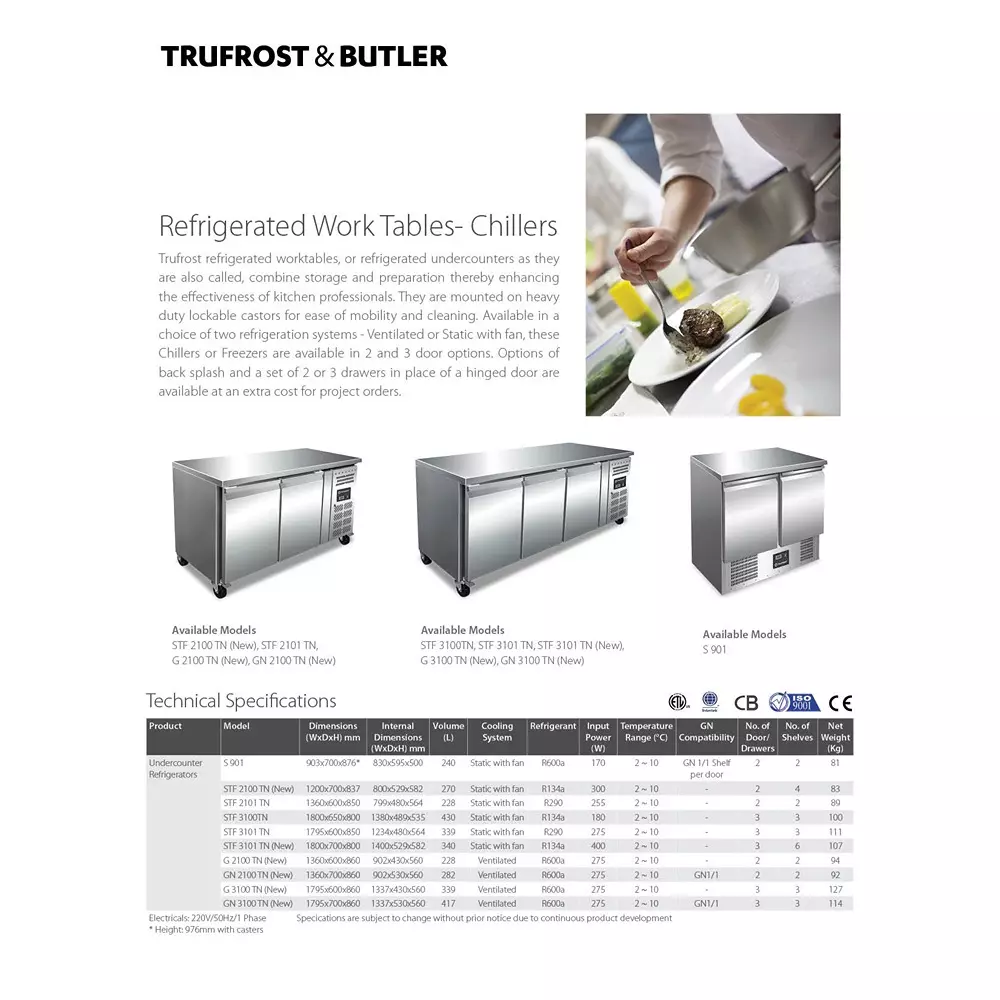 Trufrost 270 Ltr 2 Door Static Undercounter Refrigerator, STF 2100TN