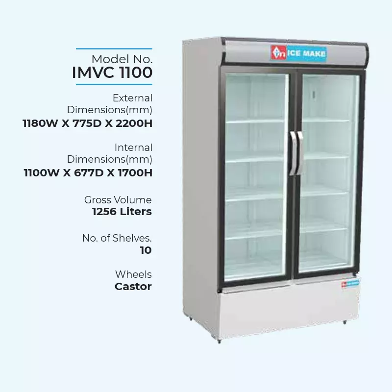 ICE MAKE Vertical Freezer 1100 L Double Door 10 Shelves Grey, IMVC1100