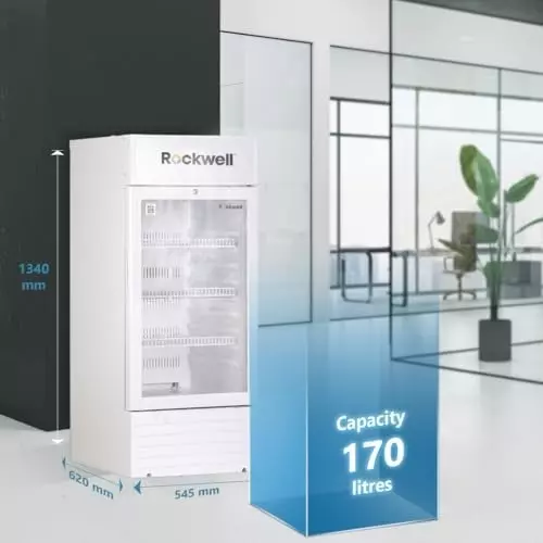 Rockwell 170 L Single Door Visi Cooler 3 Sturdy Metal Shelves White, RVC200A