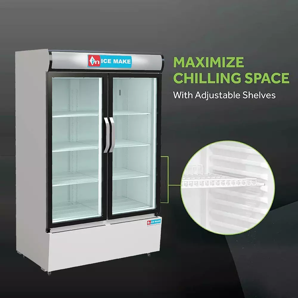 ICE MAKE Vertical Freezer 900 L Double Door 8 Shelves Grey, IMVC900