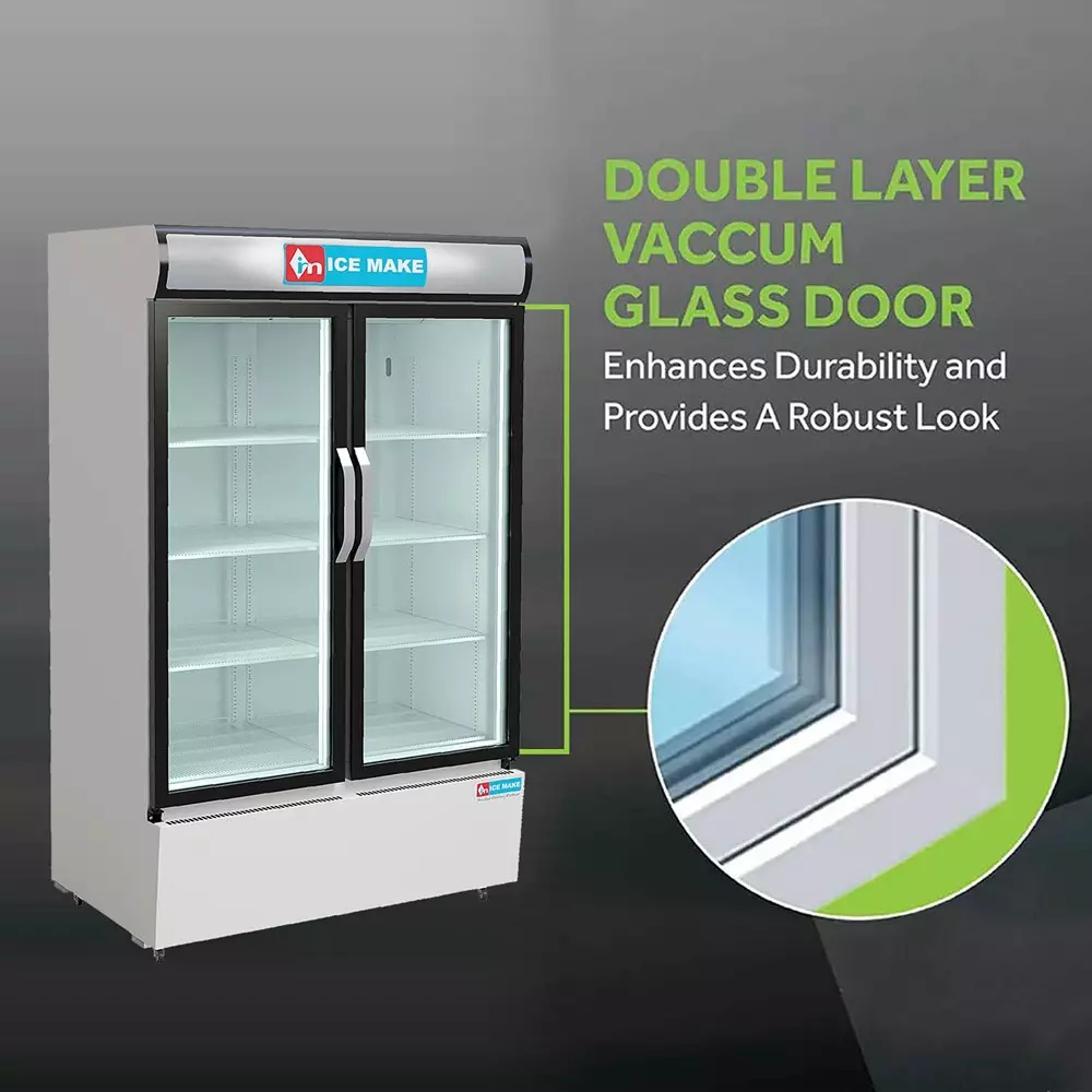 ICE MAKE Vertical Freezer 900 L Double Door 8 Shelves Grey, IMVC900