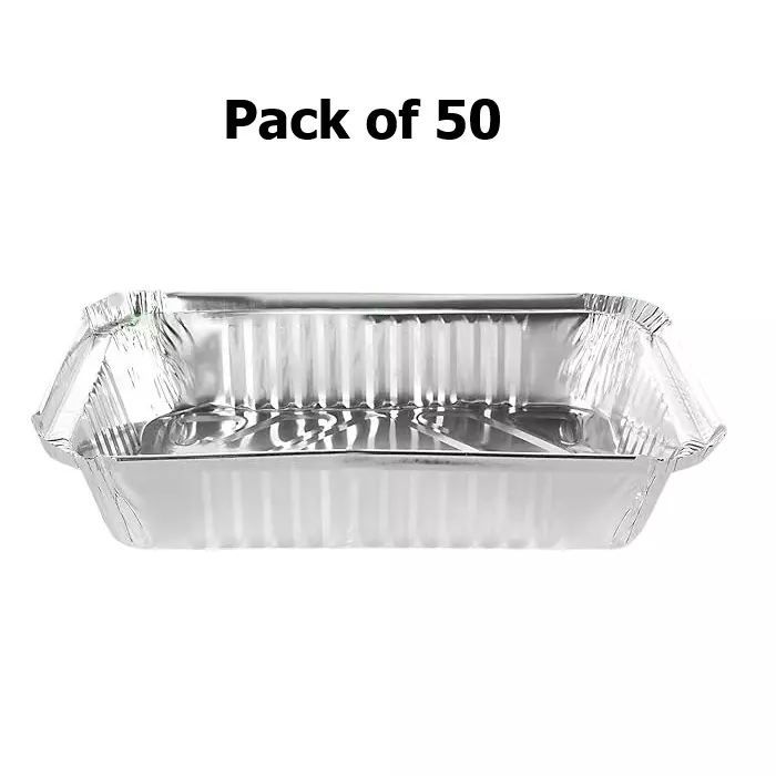 UMBRELLA CORPORATION 450 ml Silver Foil Container with Lid Disposable Aluminium Parcel Box for Serving Hot & Dry Food (Pack of 50)