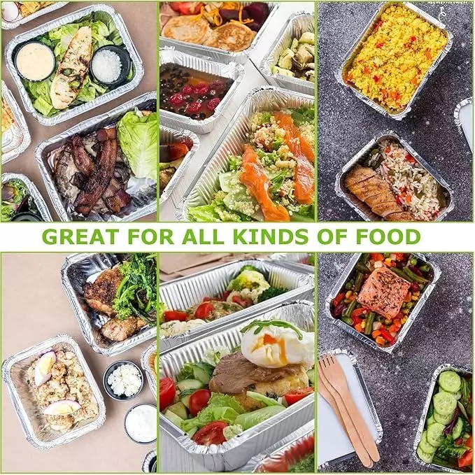 UMBRELLA CORPORATION 450 ml Silver Foil Container with Lid Disposable Aluminium Parcel Box for Serving Hot & Dry Food (Pack of 50)