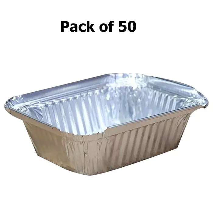 UMBRELLA CORPORATION 250 ml Silver Foil Container with Lid Disposable Aluminium Parcel Box for Serving Hot & Dry Food (Pack of 50)