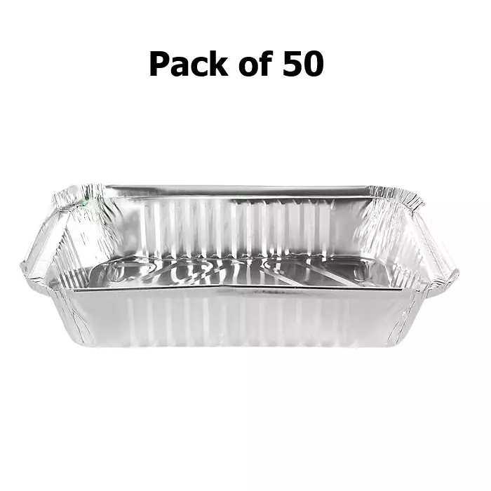 UMBRELLA CORPORATION 650 ml Silver Foil Container with Lid Disposable Aluminium Parcel Box for Serving Hot & Dry Food (Pack of 50)
