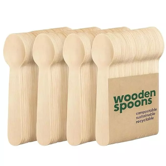 UMBRELLA CORPORATION 140 mm Disposable Spoons Wooden Body  for Parties, Weddings, Events (Pack of 100)