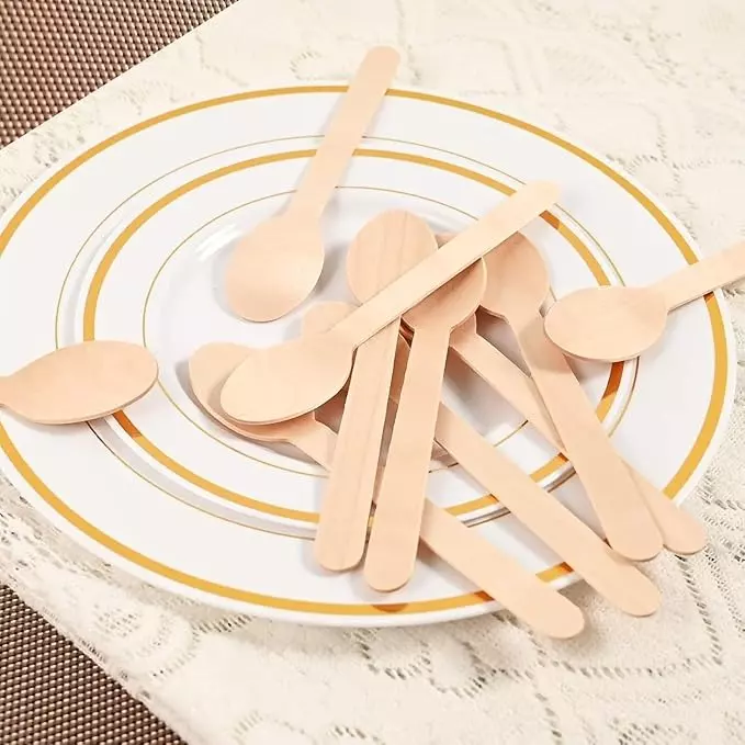 UMBRELLA CORPORATION 140 mm Disposable Spoons Wooden Body  for Parties, Weddings, Events (Pack of 100)