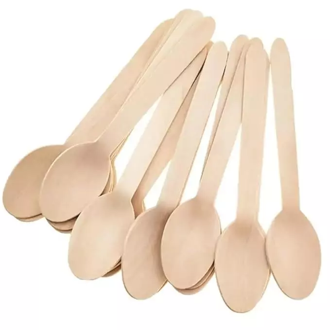 UMBRELLA CORPORATION 140 mm Disposable Spoons Wooden Body  for Parties, Weddings, Events (Pack of 100)