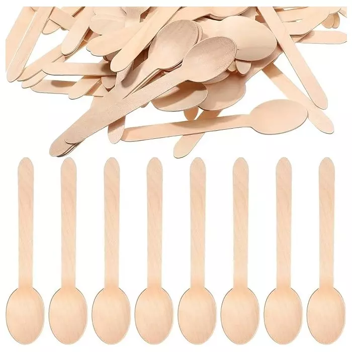 UMBRELLA CORPORATION 75 mm Disposable Spoons Wooden Body  for Parties, Weddings, Events (Pack of 100)
