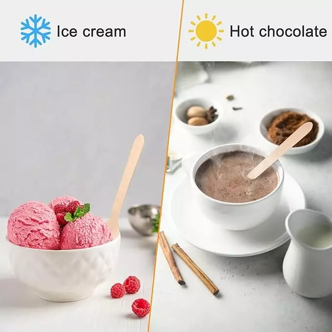 UMBRELLA CORPORATION 75 mm Disposable Spoons Wooden Body  for Parties, Weddings, Events (Pack of 100)