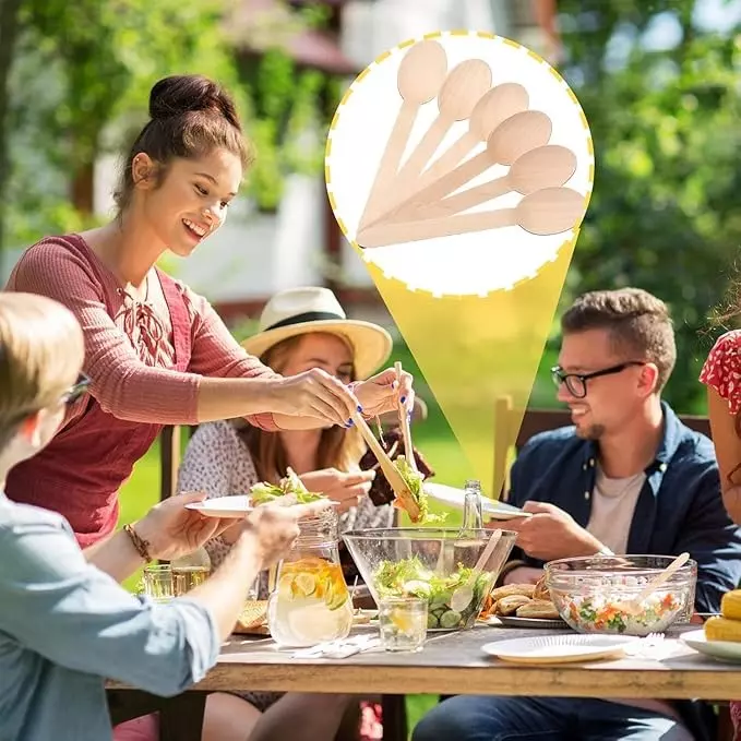 UMBRELLA CORPORATION 75 mm Disposable Spoons Wooden Body  for Parties, Weddings, Events (Pack of 100)