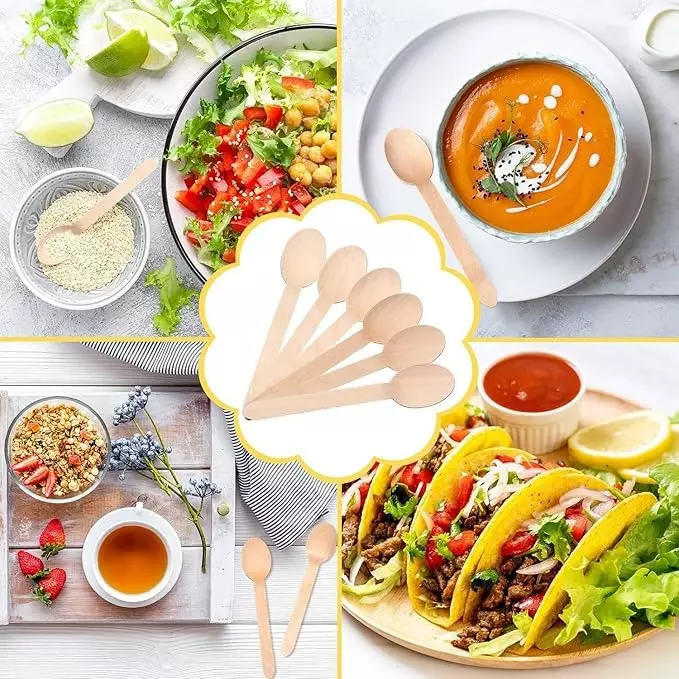 UMBRELLA CORPORATION 75 mm Disposable Spoons Wooden Body  for Parties, Weddings, Events (Pack of 100)