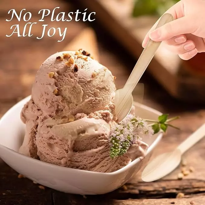 UMBRELLA CORPORATION 75 mm Disposable Spoons Wooden Body  for Parties, Weddings, Events (Pack of 100)