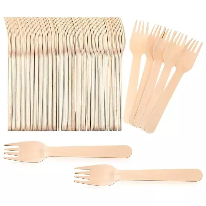 UMBRELLA CORPORATION 140 mm Disposable Wooden Forks  for Parties, Weddings, Events (Pack of 100)