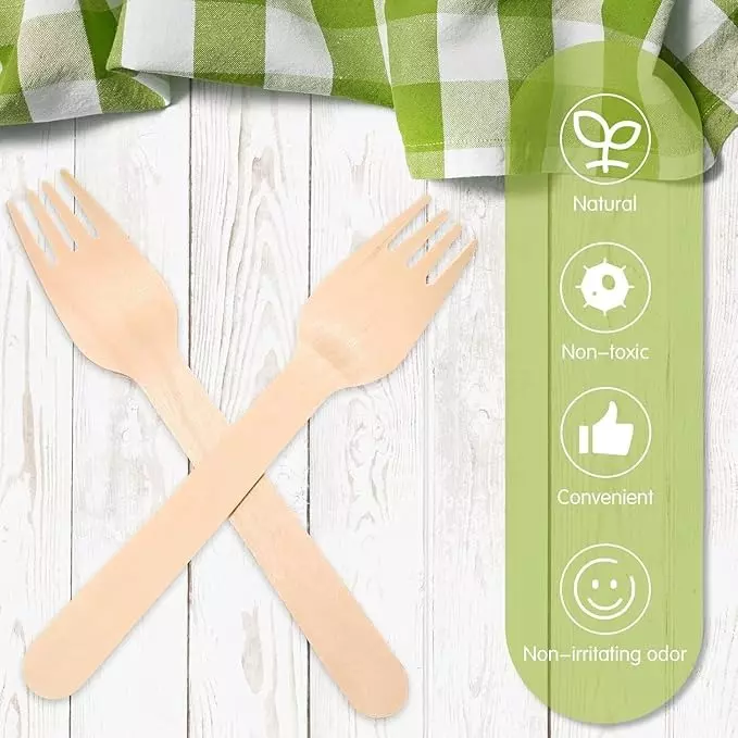 UMBRELLA CORPORATION 140 mm Disposable Wooden Forks  for Parties, Weddings, Events (Pack of 100)