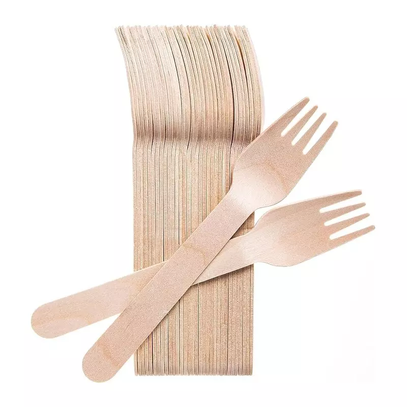 UMBRELLA CORPORATION 140 mm Disposable Wooden Forks  for Parties, Weddings, Events (Pack of 100)