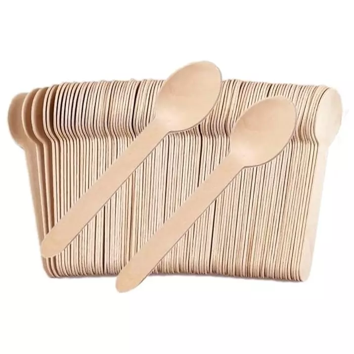 UMBRELLA CORPORATION 110 mm Disposable Spoons Wooden Body  for Parties, Weddings, Events (Pack of 100)