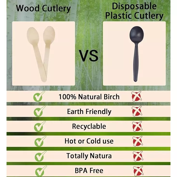 UMBRELLA CORPORATION 110 mm Disposable Spoons Wooden Body  for Parties, Weddings, Events (Pack of 100)