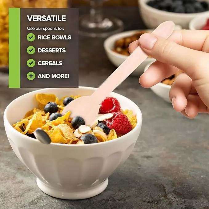 UMBRELLA CORPORATION 110 mm Disposable Spoons Wooden Body  for Parties, Weddings, Events (Pack of 100)