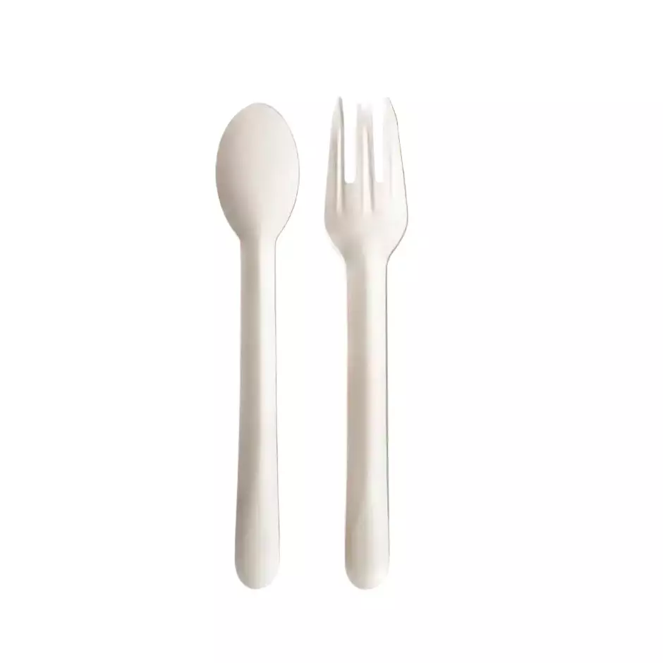 Eco Aaroyaa Disposable Paper Spoon & Fork Kit White 14 cm Length for Serving Snack & Foods