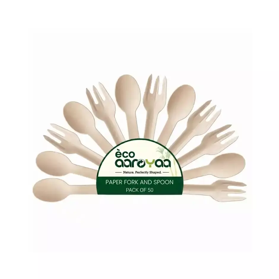 eco-aaroyaa-disposable-paper-spoon-fork-kit-white-14-cm-length-for-serving-snack-dinner-foods