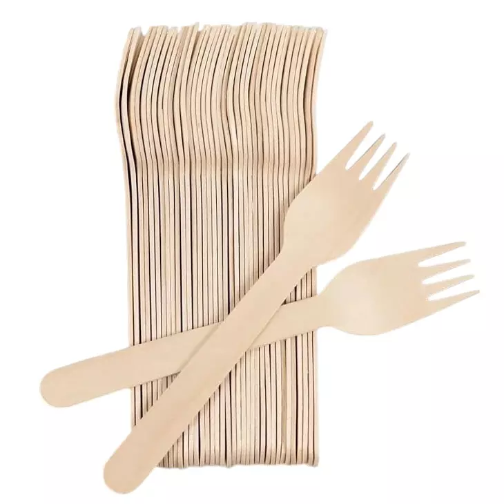 Eco Aaroyaa Disposable Wooden Fork Natural Brown 14 cm Length for Hot & Cold Foods, (Pack of 100 Pcs)