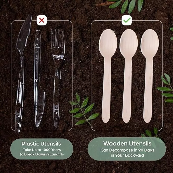 UMBRELLA CORPORATION 160 mm Disposable Spoons Wooden Body  for Parties, Weddings, Events (Pack of 100)
