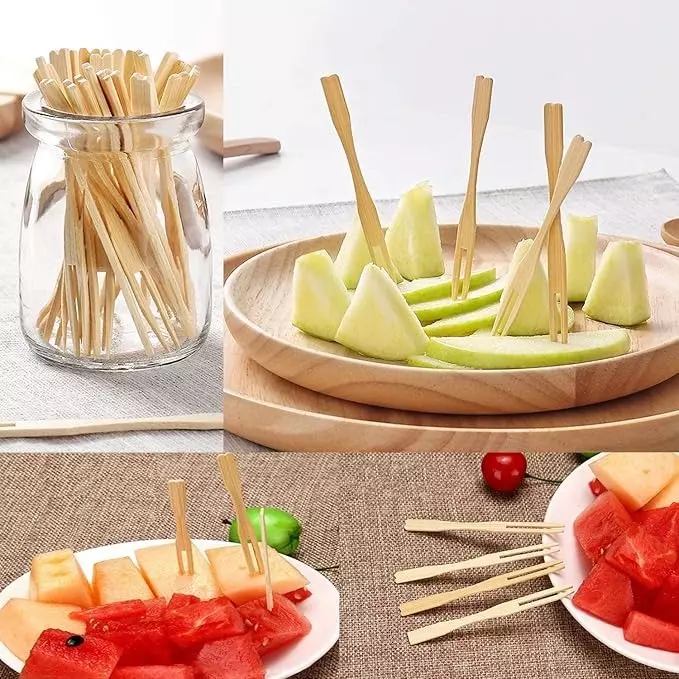 UMBRELLA CORPORATION 90 mm Disposable Wooden Fruit Forks  for Parties, Weddings, Events (Pack of 200)