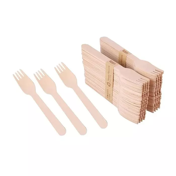 UMBRELLA CORPORATION 160 mm Disposable Wooden Forks  for Parties, Weddings, Events (Pack of 100)