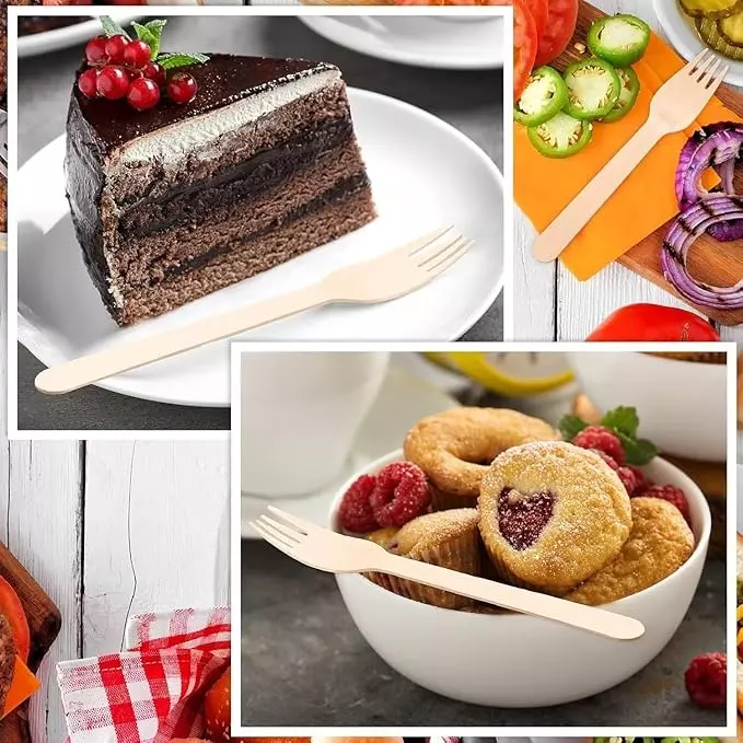 UMBRELLA CORPORATION 160 mm Disposable Wooden Forks  for Parties, Weddings, Events (Pack of 100)