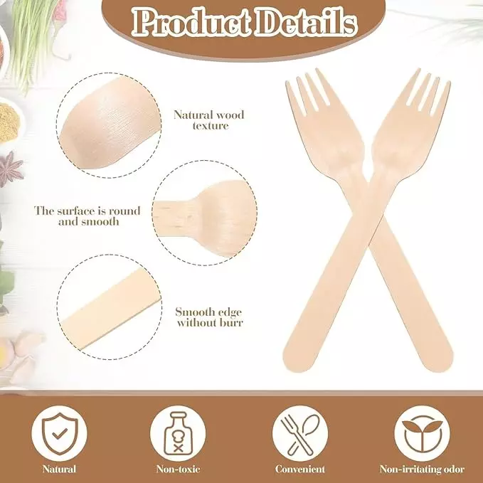 UMBRELLA CORPORATION 160 mm Disposable Wooden Forks  for Parties, Weddings, Events (Pack of 100)