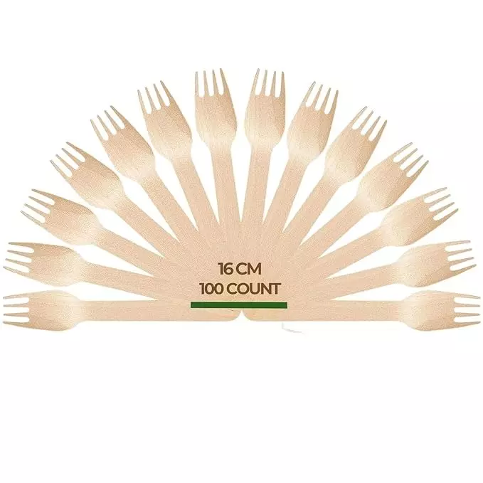 UMBRELLA CORPORATION 160 mm Disposable Wooden Forks  for Parties, Weddings, Events (Pack of 100)