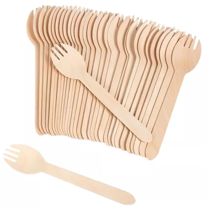 UMBRELLA CORPORATION 160 mm Disposable Wooden Sporks  for Parties, Weddings, Events (Pack of 100)