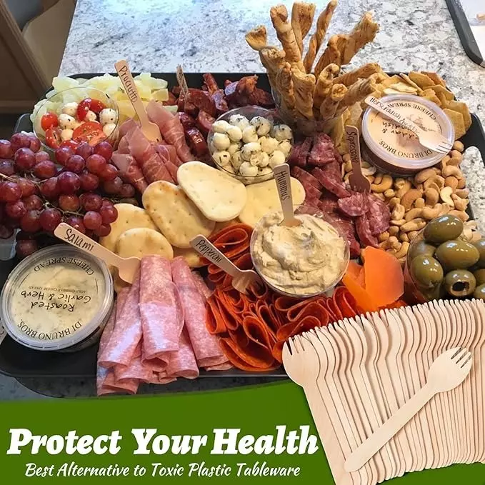 UMBRELLA CORPORATION 160 mm Disposable Wooden Sporks  for Parties, Weddings, Events (Pack of 100)