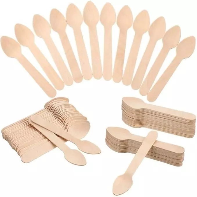 UMBRELLA CORPORATION 95 mm Disposable Spoons Wooden Body  for Parties, Weddings, Events (Pack of 100)