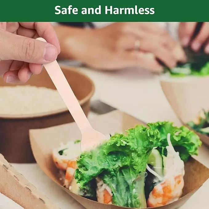 UMBRELLA CORPORATION 95 mm Disposable Spoons Wooden Body  for Parties, Weddings, Events (Pack of 100)