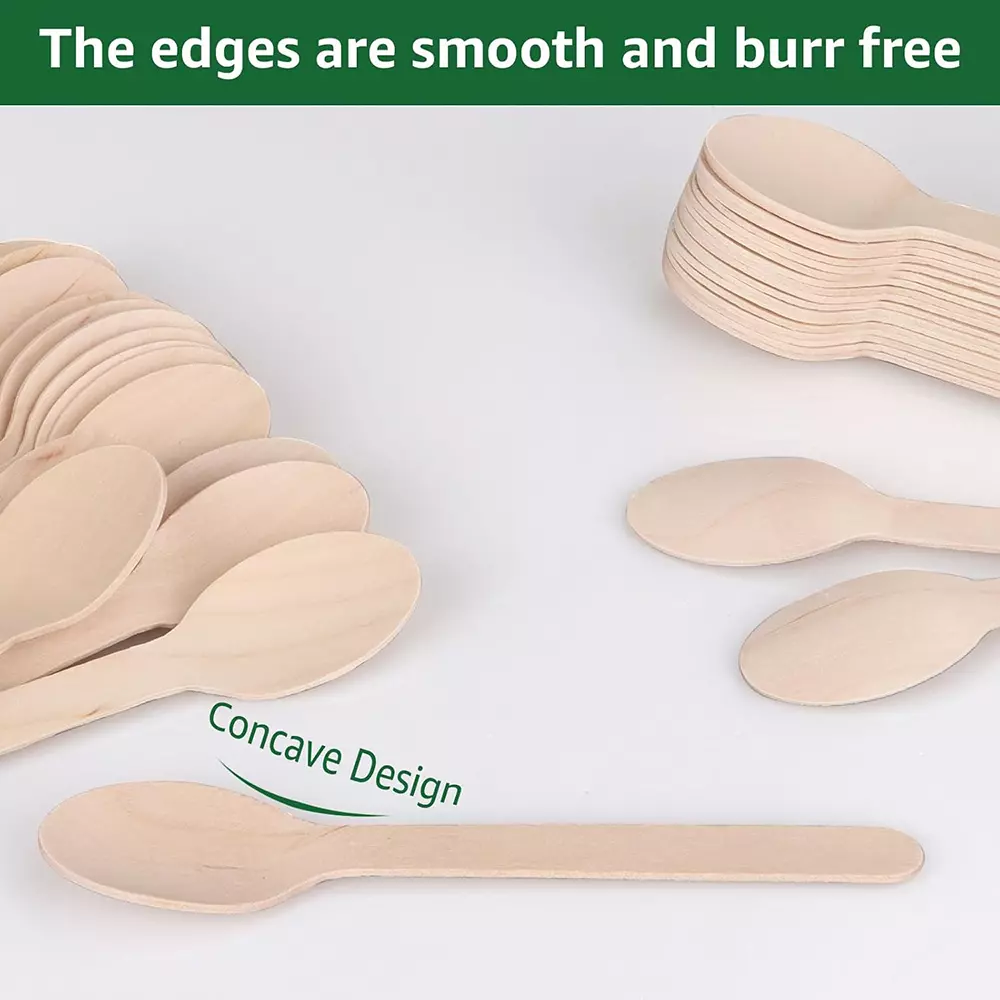 UMBRELLA CORPORATION 95 mm Disposable Spoons Wooden Body  for Parties, Weddings, Events (Pack of 100)