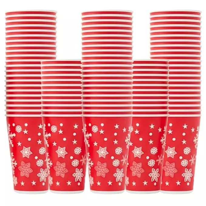 UMBRELLA CORPORATION 500 ml Disposable Paper Cups Red Color Print Pattern (Pack of 100)